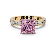 Solitaire Engagement Ring Setting for Fancy Pink Princess Cut Center with Channel Baguette Band and Prong Head in Yellow Gold