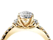 Paired Accent Engagement Ring Setting for Pear-Shaped Center with Pave Band and Prong Head in Yellow Gold
