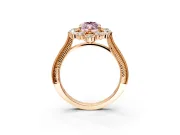 Milgrain Halo Engagement Ring Setting for Fancy Pink Marquise Center with Bezel Point Accents and Prong Head in Rose Gold
