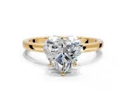 Hidden Halo Engagement Ring Setting for Heart-Shaped Center with Plain Band and Tall Prong Head in Yellow Gold