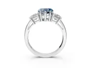 3 Stone Engagement Ring Setting for Fancy Blue Heart-Shaped Center with Matching Side Accents and Prong Head in Sterling Silver