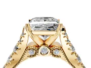 Solitaire Engagement Ring Setting for Princess Cut Center with Pave Cathedral Shoulders and Prong Head in Yellow Gold