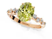Cluster Engagement Ring Setting for Fancy Yellow Oval Center with Round Cut Accent Band and Prong Head in Rose Gold