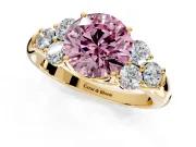 Cluster Engagement Ring Setting for Fancy Pink Round Cut Center with Round Cut Accent Frame and Prong Head in Yellow Gold