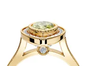 Halo Engagement Ring Setting for Fancy Yellow Marquise Center with Milgrain Frame, Pave Band and Prong Head in Yellow Gold