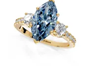 3 Stone Engagement Ring Setting for Fancy Blue Marquise Center with Round Cut Side Accents and Prong Head in Yellow Gold