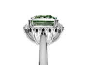 Starburst Halo Engagement Ring Setting for Fancy Green Princess Cut Center with Thin Round-Wire Band and Prong Head in White Gold