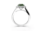 Halo Engagement Ring Setting for Fancy Green Round Cut Center with Narrowing Pave Band and Prong Head in Sterling Silver