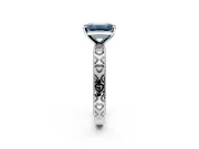 Solitaire Engagement Ring Setting for Fancy Blue Emerald Cut Center with XO Engraved Band and Prong Head in Platinum