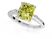 Solitaire Engagement Ring Setting for Fancy Yellow Radiant Cut Center with Channel Accents and Prong Head in Platinum