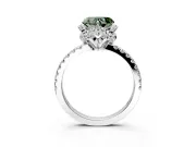 Halo Engagement Ring Setting for Fancy Green Heart-Shaped Center with Openwork Halo, Pave Band and Prong Head in Platinum
