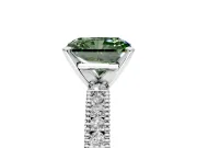 Solitaire Engagement Ring Setting for Fancy Green Radiant Cut Center with Milgrain-Edged Pave Band and Prong Head in Platinum