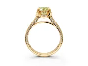 Solitaire Engagement Ring Setting for Fancy Yellow Oval Center with Accented Split Shank and Prong Head in Yellow Gold