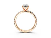 Solitaire Engagement Ring Setting for Emerald Cut Center with Shared-Prong Accents and Prong Head in Rose Gold