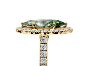 Halo Engagement Ring Setting for Fancy Green Marquise Center with Narrowing Pave Band and Prong Head in Yellow Gold