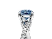 Solitaire Engagement Ring Setting for Fancy Blue Cushion Cut Center with Half-Pave Crossover Band and Prong Head in Sterling Silver