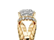 Halo Engagement Ring Setting for Cushion Cut Center with Rope Twist Split Shank and Prong Head in Yellow Gold