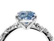 Solitaire Engagement Ring Setting for Fancy Blue Cushion Cut Center with Trailing Leaf Accent Band and Prong Head in Platinum