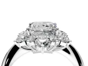 Small-Accent Cluster Halo Engagement Ring Setting for Princess Cut Center with Plain Band and Prong Head in White Gold