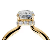 Hidden Halo Engagement Ring Setting for Radiant Cut Center with Plain Rounded Band and Prong Head in Yellow Gold