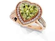 Halo Engagement Ring Setting for Fancy Yellow Heart-Shaped Center with Outer Bezel Rim, Pave Band and Prong Head in Rose Gold