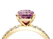 Solitaire Engagement Ring Setting for Fancy Pink Radiant Cut Center with Fine Pave Band and Claw Prong Head in Yellow Gold