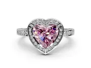 Halo Engagement Ring Setting for Fancy Pink Heart-Shaped Center with Framed Halo, Pave Band and Prong Head in Platinum