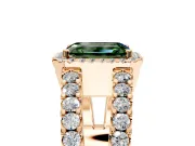 Halo Engagement Ring Setting for Fancy Green Emerald Cut Center with Wide-Open Pave Split Shank and Prong Head in Rose Gold
