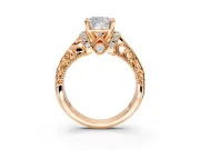 Solitaire Engagement Ring Setting for Cushion Cut Center with Filigree Accent Basket and Prong Head in Rose Gold