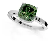 Hidden Halo Engagement Ring Setting for Fancy Green Cushion Cut Center with Wide Flat Plain Band and Prong Head in Platinum
