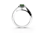Halo Engagement Ring Setting for Fancy Green Emerald Cut Center with Full Pave Band and Prong Head in Sterling Silver