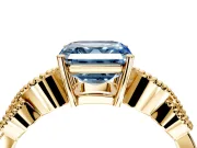 Leaf Engagement Ring Setting for Fancy Blue Asscher Cut Center with Milgrain Accent Band and Prong Head in Yellow Gold