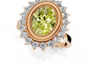 Halo Engagement Ring Setting for Fancy Yellow Oval Center with Milgrain Bezel Rim, Plain Band and Prong Head in Rose Gold