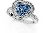 Halo Engagement Ring Setting for Fancy Blue Heart-Shaped Center with Milgrain Halo, Pave Band and Prong Head in Platinum