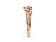 Solitaire Engagement Ring Setting for Fancy Pink Heart-Shaped Center with Accented Split Shank and Prong Head in Rose Gold