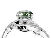 Solitaire Engagement Ring Setting for Fancy Green Oval Center with Pave Bypass Twist Band and Prong Head in Platinum