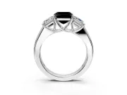 3 Stone Engagement Ring Setting for Fancy Black Asscher Cut Center with Raised Basket Heads and Prong Head in Platinum