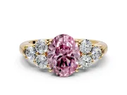 Cluster Engagement Ring Setting for Fancy Pink Oval Center with Round Cut Accent Frame and Prong Head in Yellow Gold