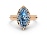 Halo Engagement Ring Setting for Fancy Blue Marquise Center with Knife Ridge Cathedral Band and Prong Head in Rose Gold