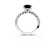 Solitaire Engagement Ring Setting for Fancy Black Round Cut Center with Alternating Size Accents and Prong Head in Sterling Silver