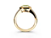 Milgrain Halo Engagement Ring Setting for Fancy Yellow Asscher Cut Center with Three-Sided Pave Band and Prong Head in Yellow Gold