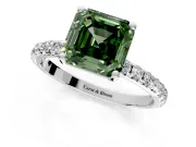 Solitaire Engagement Ring Setting for Fancy Green Asscher Cut Center with Micro Pave Band and Prong Head in White Gold