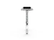 Halo Engagement Ring Setting for Fancy Black Emerald Cut Center with Narrowing Pave Band and Prong Head in White Gold
