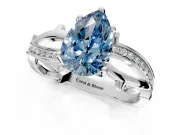 Solitaire Engagement Ring Setting for Fancy Blue Pear-Shaped Center with Pave and Plain Crossover Band and Prong Head in Sterling Silver