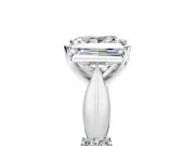 Solitaire Engagement Ring Setting for Princess Cut Center with Carved Leaf Shoulders and Prong Head in Sterling Silver