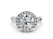 Halo Engagement Ring Setting for Round Cut Center with Square Band and Prong Head in Platinum