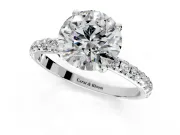 Solitaire Engagement Ring Setting for Round Cut Center with Micro Pave Band and Prong Head in Platinum