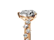 Cluster Engagement Ring Setting for Heart-Shaped Center with Round Cut Accent Band and Prong Head in Rose Gold