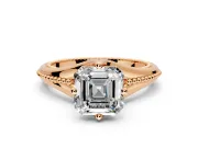 Solitaire Engagement Ring Setting for Asscher Cut Center with Milgrain Cathedral Band and Prong Head in Rose Gold