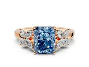 Floral Engagement Ring Setting for Fancy Blue Radiant Cut Center with Marquise Cluster Shoulders and Prong Head in Rose Gold